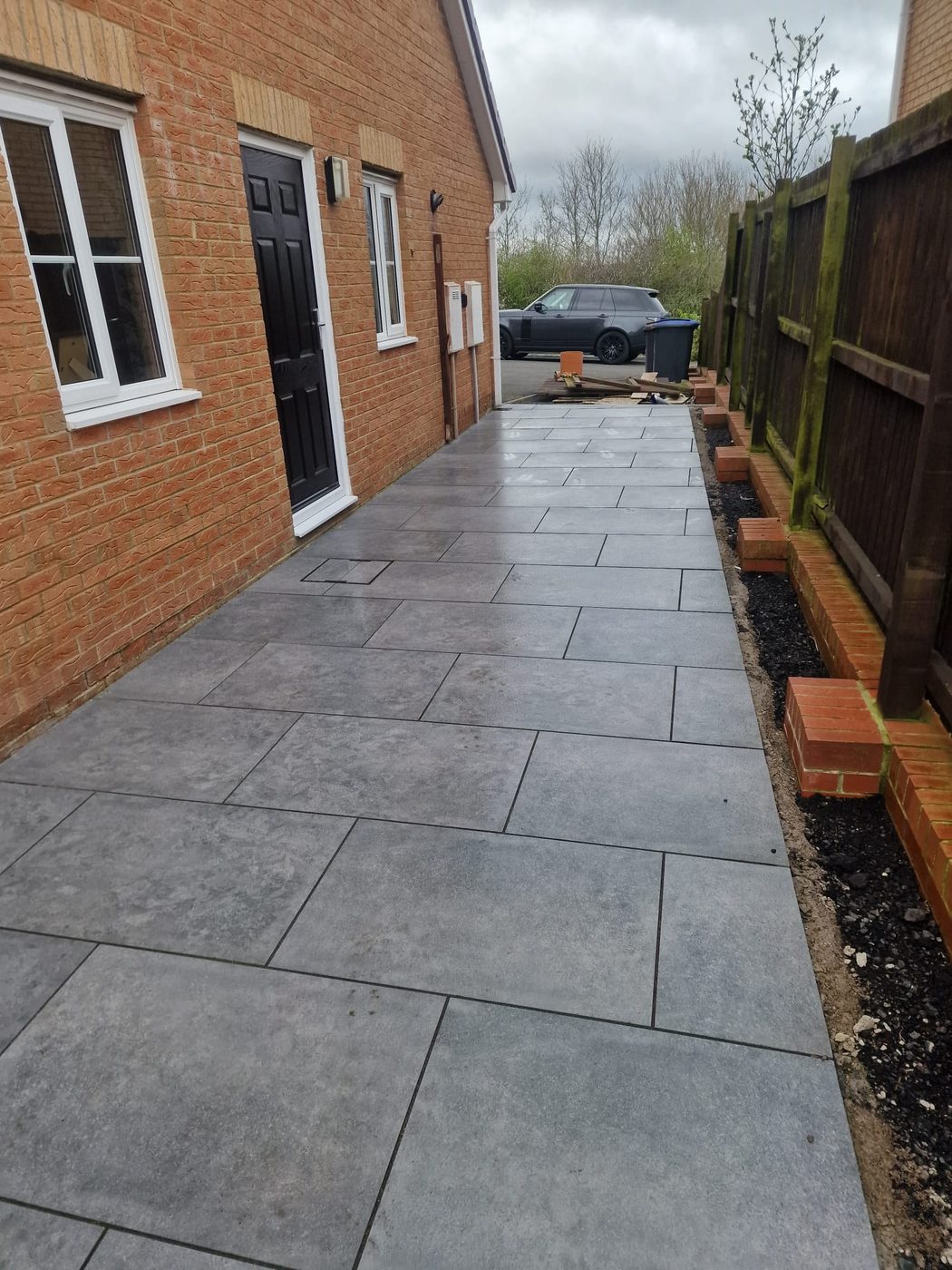 Grey porcelain patio and path
